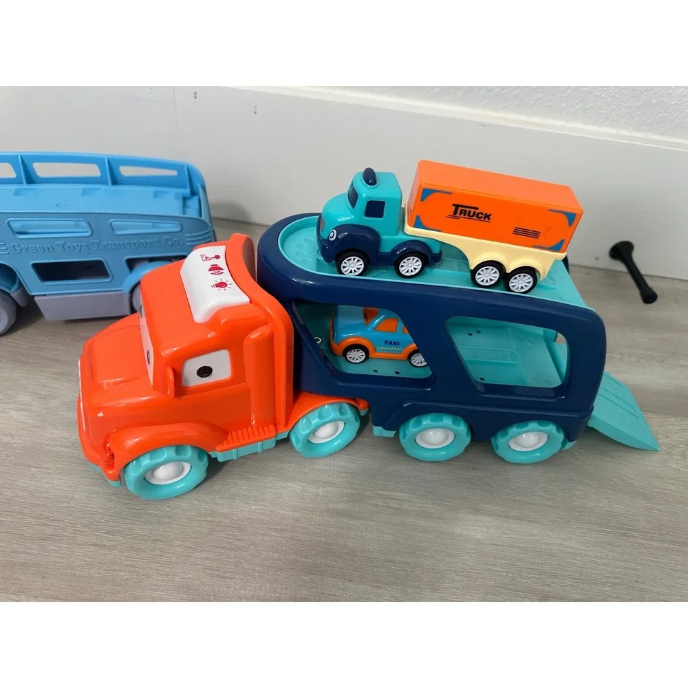 Green Toys Transport Carrier Truck Blue Orange Toy Cars Playset Kids